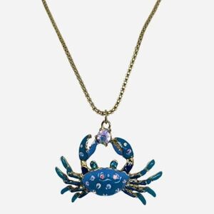 Betsey Johnson Blue Icy Crystal Crab Pendant Necklace 21" The Sea Nautical